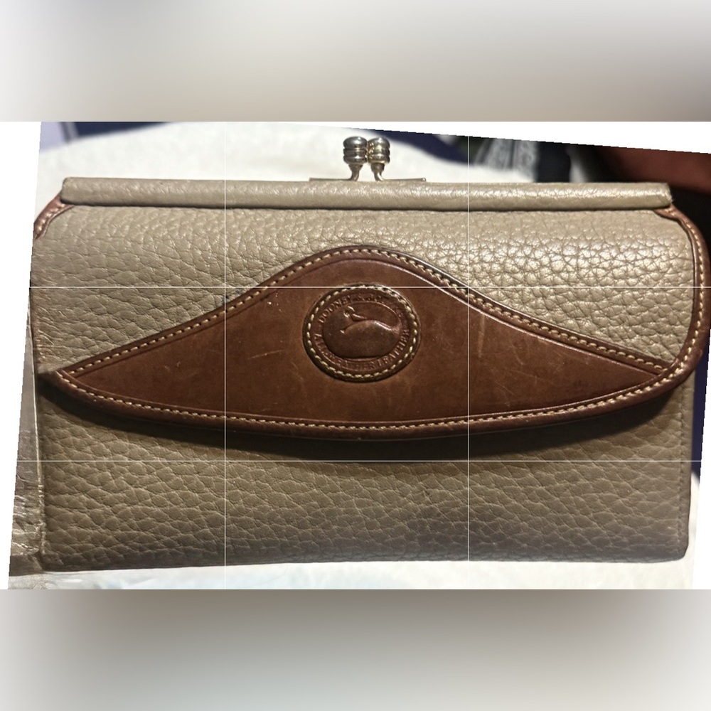 Dooney & Bourke Tan and Brown Clutch with Unique Leather Design